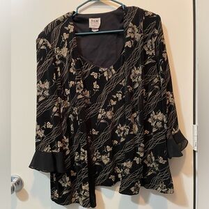 R & M Richard’s 18W black and gold floral blouse with shoulder pads